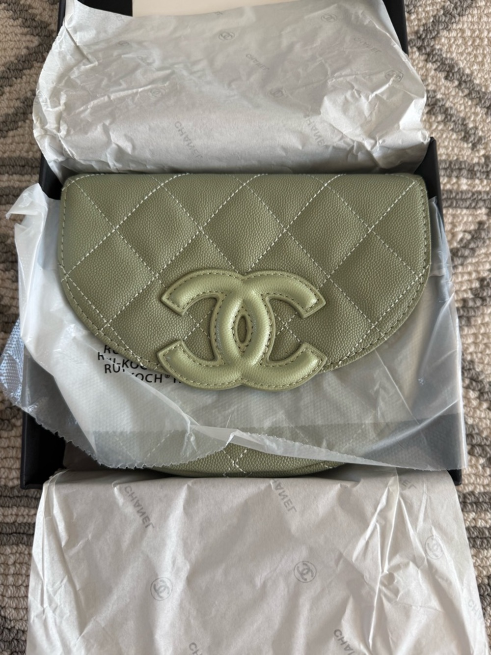 CHANEL Sage Green Quilted CC Flap Shoulder Bag